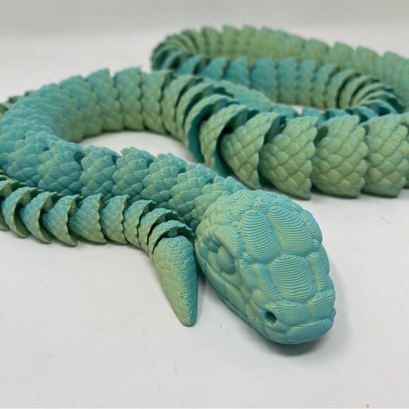 Articulating Snakes 3D Printed 5' Long (60") Teal/Yellow Color Décor Gift - Picture 4 of 7